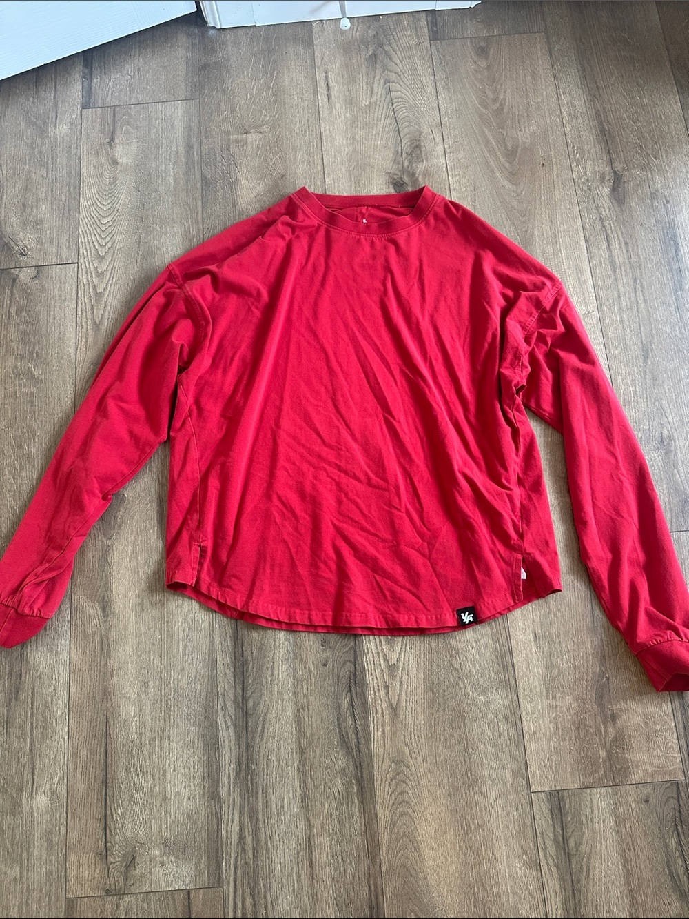 YoungLA red Crewneck Long Sleeve Tee with writing on the back